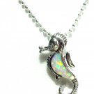WHITE  OPAL  INLAY   STERLING   SILVER   GEMSTONE   PENDANT  NECKLACE,   18"