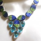 TITANIUM  DRUZY & BLUE  TOPAZ  -  PEAR  CUT  SILVER  PLATED  NECKLACE