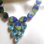 TITANIUM  DRUZY & BLUE  TOPAZ  -  PEAR  CUT  SILVER  PLATED  NECKLACE