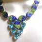 TITANIUM  DRUZY & BLUE  TOPAZ  -  PEAR  CUT  SILVER  PLATED  NECKLACE