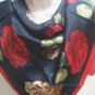 GIFT !   100%   Silk  Scarf  /  Wrap   FLORAL RED/BLACK, 32 x 32"