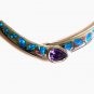 GIFT!!!   Blue Fire Opal  INLAY / Amethyst  Silver  Plated  Necklace , 18"