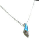 FAST SHIP -  BLUE  FIRE OPAL  INLAY  STERLING   SILVER   PENDANT  NECKLACE  16"