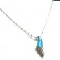 FAST SHIP -  BLUE  FIRE OPAL  INLAY  STERLING   SILVER   PENDANT  NECKLACE  16"