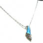 FAST SHIP -  BLUE  FIRE OPAL  INLAY  STERLING   SILVER   PENDANT  NECKLACE  16"