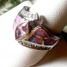 Pink Topaz , Pink (Angel Skin)  Opal & CZ Inlay   925 Silver Plat  Ring , Size 8