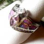 Pink Topaz , Pink (Angel Skin)  Opal & CZ Inlay   925 Silver Plat  Ring , Size 8