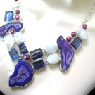 SILVER   PLATED  NECKLACE  -  DRUZY,  RAINBOW  MOONSTONE &  TOPAZ  - 110 g, 18"