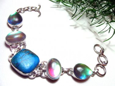 JASPER  &  RAINBOW  MYSTIC  TOPAZ   STERLING   SILVER   BRACELET ,  8"