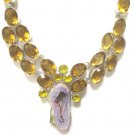 FAST SHIP -    925 SILVER  PLATED CITRINE & DRUZY  NECKLACE, 18"