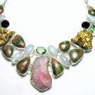 ARTISAN  SILVER PLATED  NECKLACE -  UNAKITE, DRUZY, AMETHYST, MOONSTONE - 116 GM