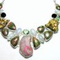 ARTISAN SILVER PLATED NECKLACE - UNAKITE, DRUZY, AMETHYST, MOONSTONE - 116 GM