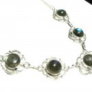 .925  STERLING  SILVER   PLATED  LABRADORITE  GEMSTONE  NECKLACE,  LENGTH  - 20"