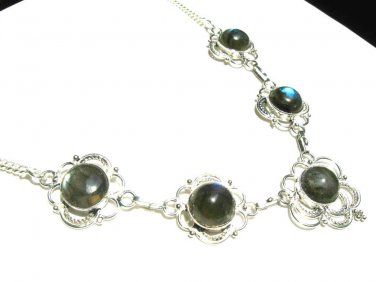.925  STERLING  SILVER   PLATED  LABRADORITE  GEMSTONE  NECKLACE,  LENGTH  - 20"
