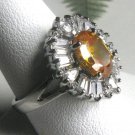 FAST SHIP -   OVAL CUT CITRINE &  WHITE TOPAZ  STERLING SILVER GEM RING,  SIZE 7