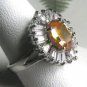FAST SHIP -   OVAL CUT CITRINE &  WHITE TOPAZ  STERLING SILVER GEM RING,  SIZE 7
