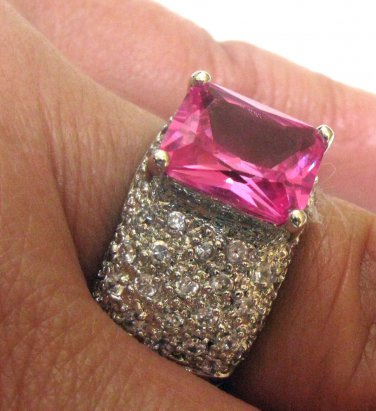 FREE & FAST SHIPPING   -  PINK CUBIC ZIRCONIA  925 STERLING  SILVER  RING,   SIZE  7