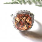 FREE SHIP - 925  Sterling  Silver -  Citrine & Cubic  Zirconia  Ring,  Size  7.5