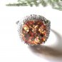 FREE SHIP - 925  Sterling  Silver -  Citrine & Cubic  Zirconia  Ring,  Size  7.5