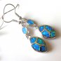 Fire Opal  Inlay  Silver Gemstone  Earrings