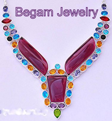 Charming Shiny Amethyst, Blue Topaz Quartz, Peridot & Citrin Quartz Necklace
