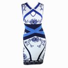 Blue and White Porcelain Print Bandage Dress