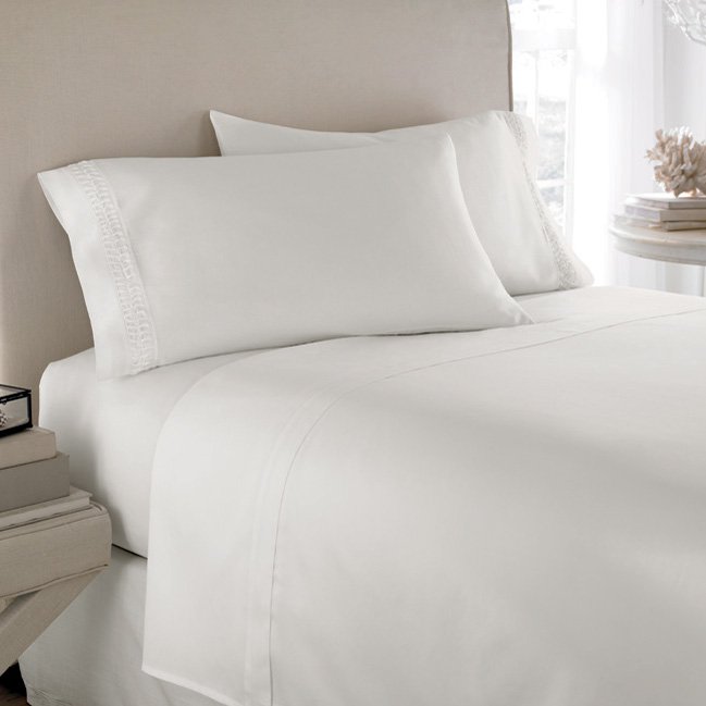 1000 TC Solid White Queen Size Sheet Set100 Egyptian Cotton