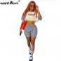 VIBES print white black grid crop top short waist 2 two pieces sets