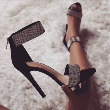 Crystal Heel Sandals Brand Design Sexy Bling Rhinestone High Heel Apricot Black