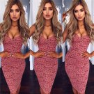 Lace Elegant Party Bodycon Dress For Women V-Neck Spaghetti Strap Knee-Length Black Pink Red White