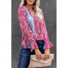 Multicolor Split Neck Printed Blouse Black Blue Rose (IROCKBAGS.COM)