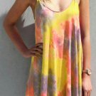 Yellow U Neck Gradient Color Printed Sling Sleeveless Swing Mini Dress (IROCKBAGS.COM)