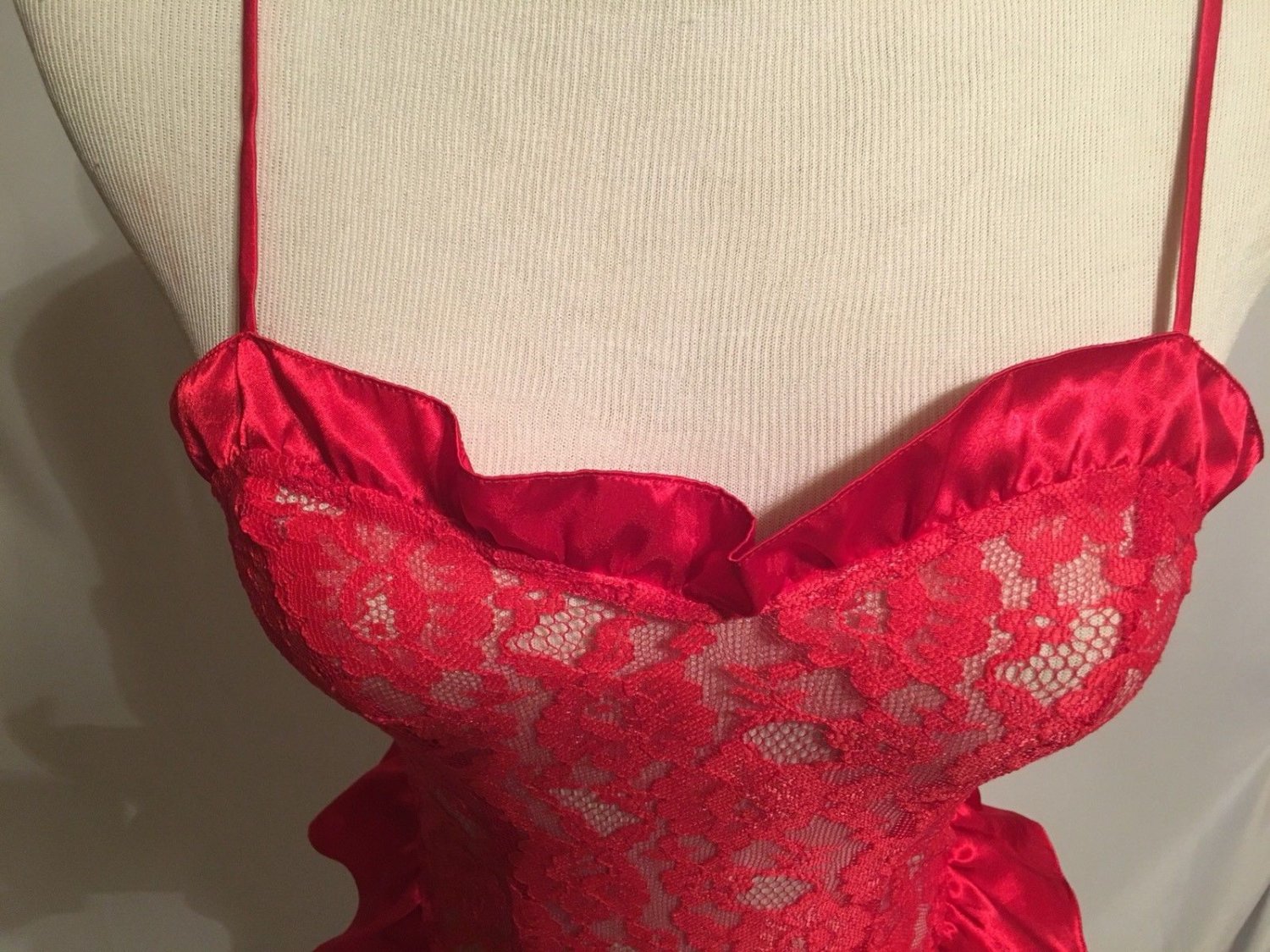Vintage Victoria's Secret Teddy RED Sheer Lace Zip Up Back