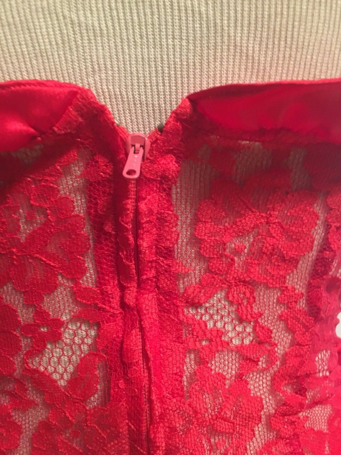 Vintage Victoria's Secret Teddy RED Sheer Lace Zip Up Back