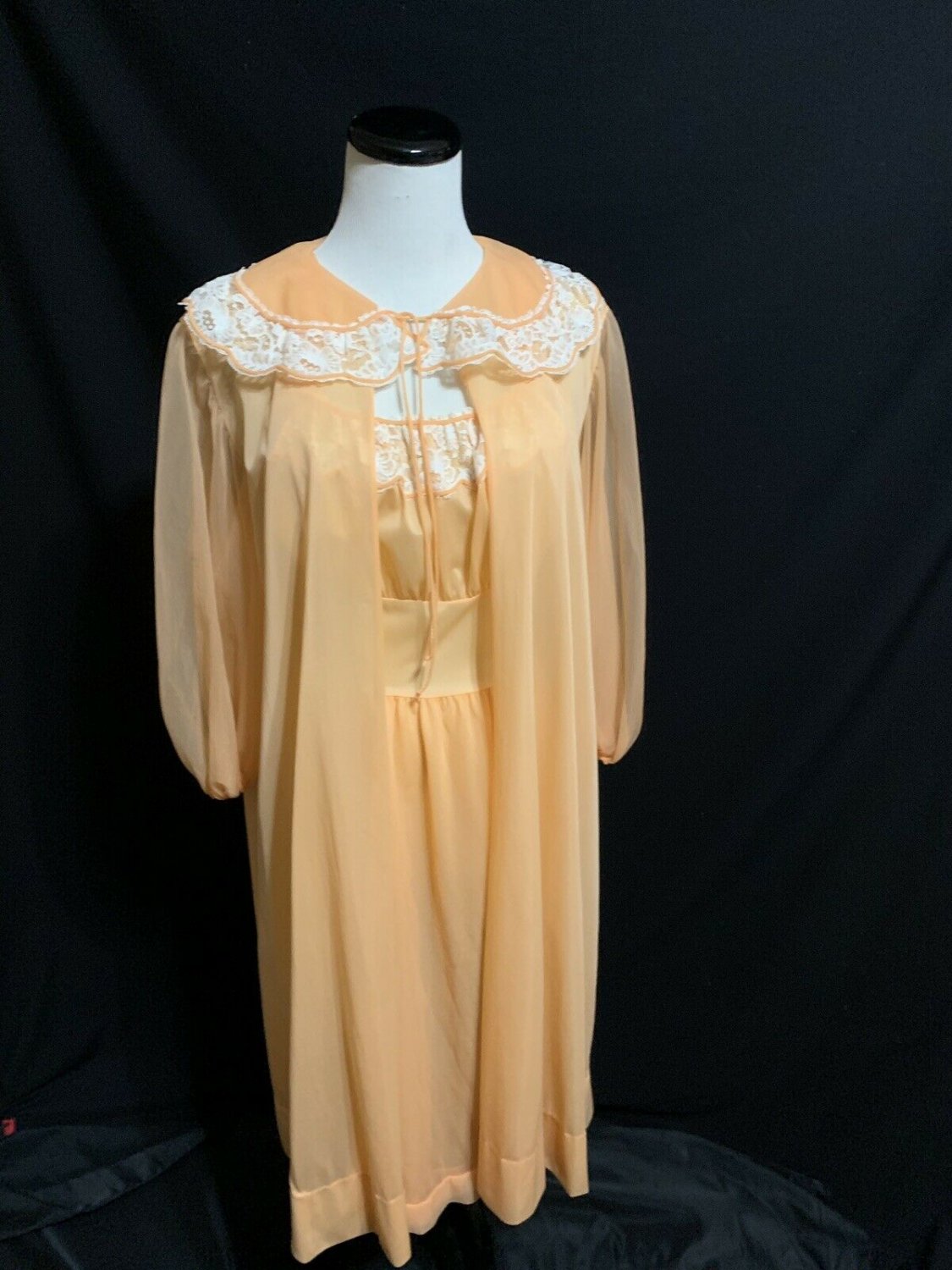 Vintage Faerie peignoir nightgown set nylon chiffon robe set Peach ...