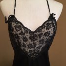 Vintage Diane Von Furstenberg black lace sheer top nylon long nightgown gown