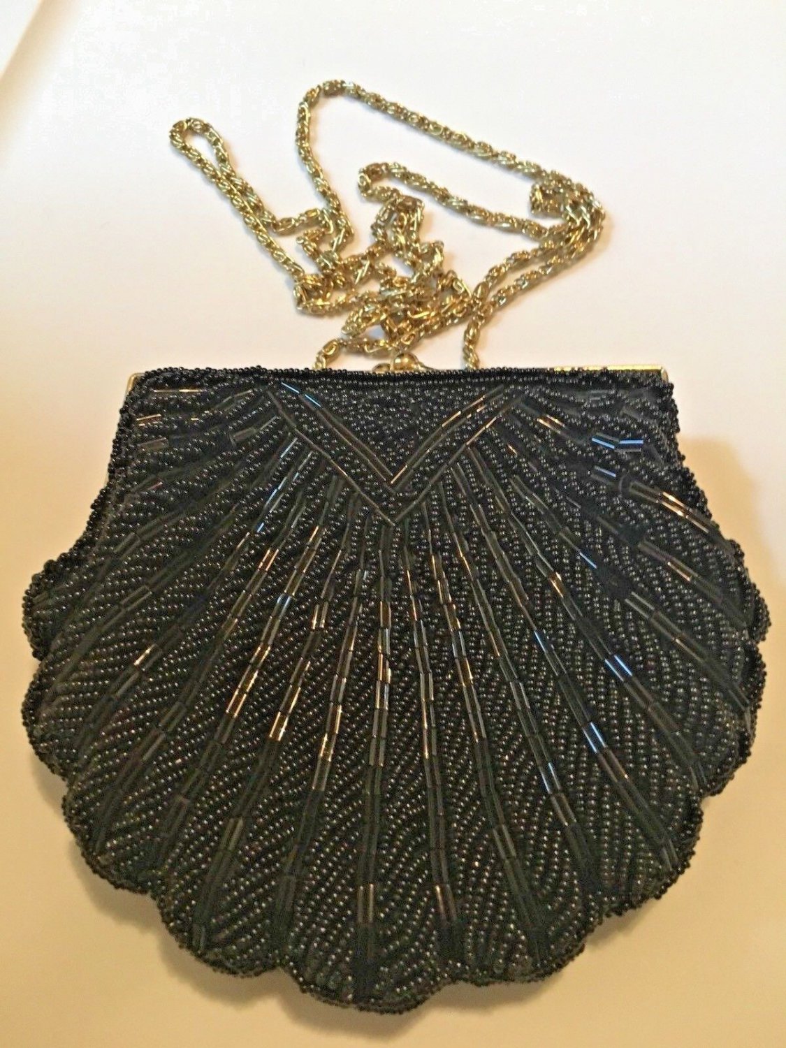 N6 Vintage La Regale & Emson Japan Zip Clutch Beaded Purse Off White