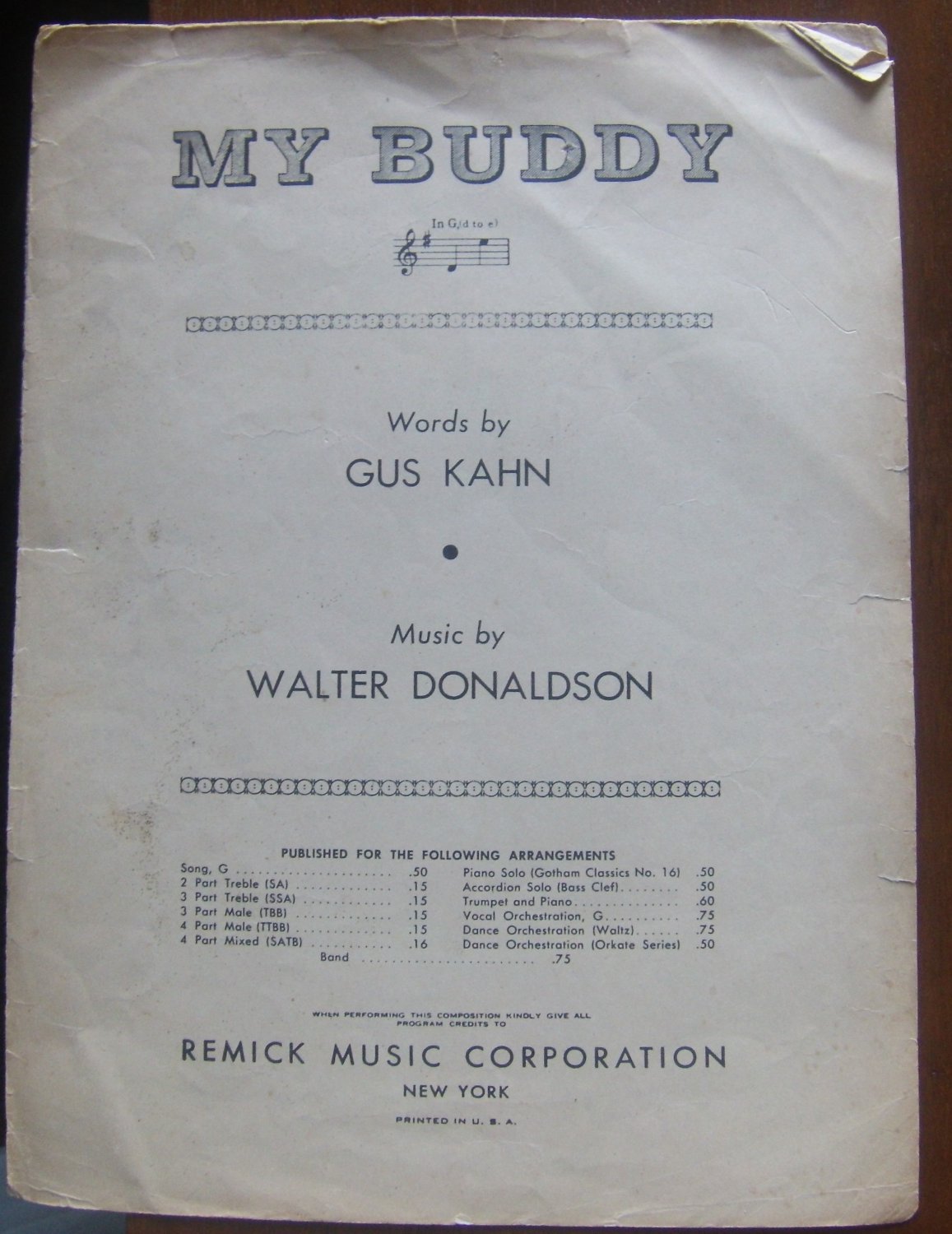 My Buddy (1922) by Gus Kahn & Walter Donaldson