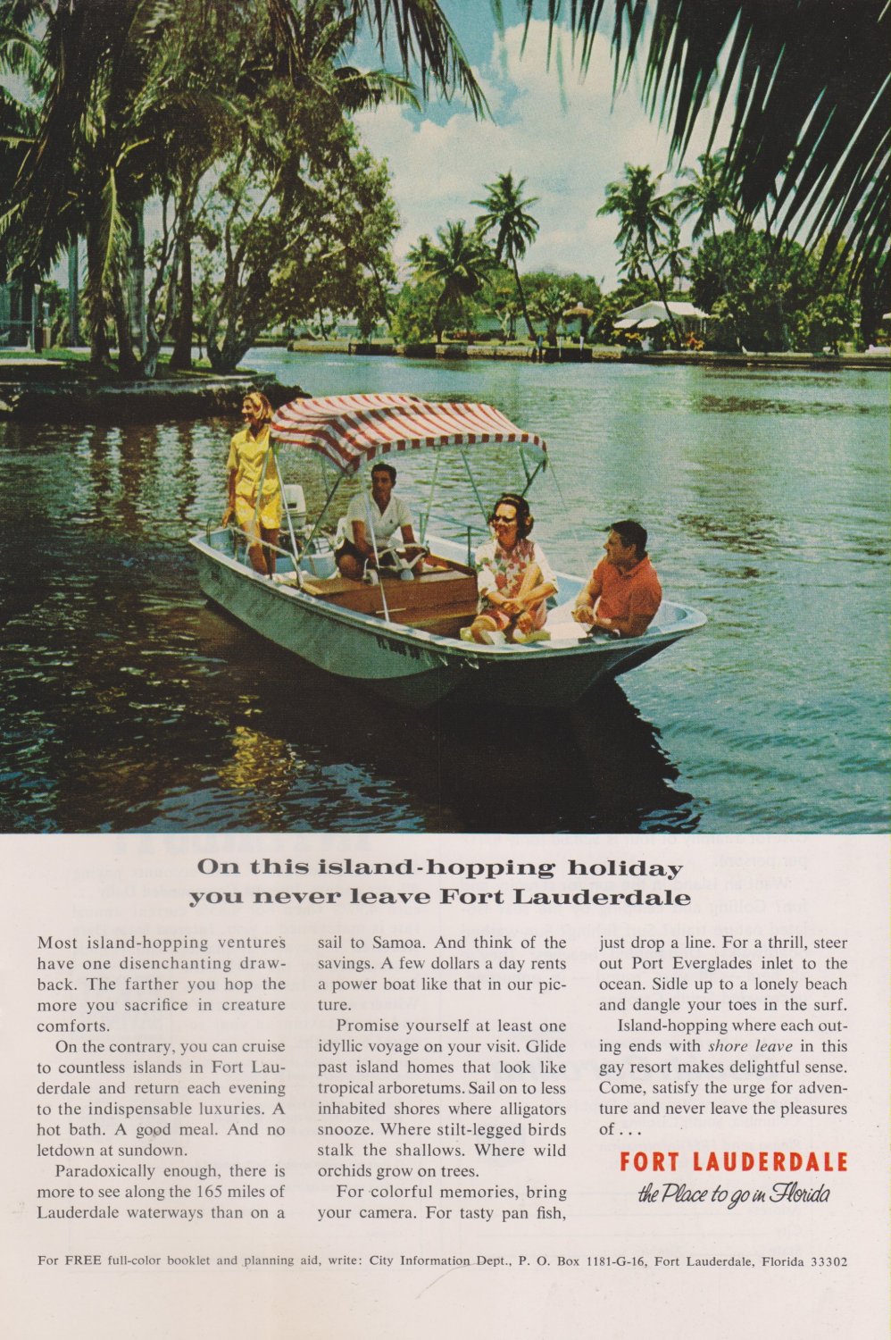 1967 vintage Travel AD for FORT LAUDERDALE FLORIDA VACATIONS