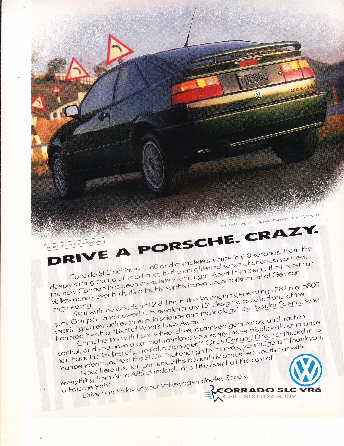 1992 VW Volkswagen Corrado SLC VR6 - Original Advertisement Car Print Ad