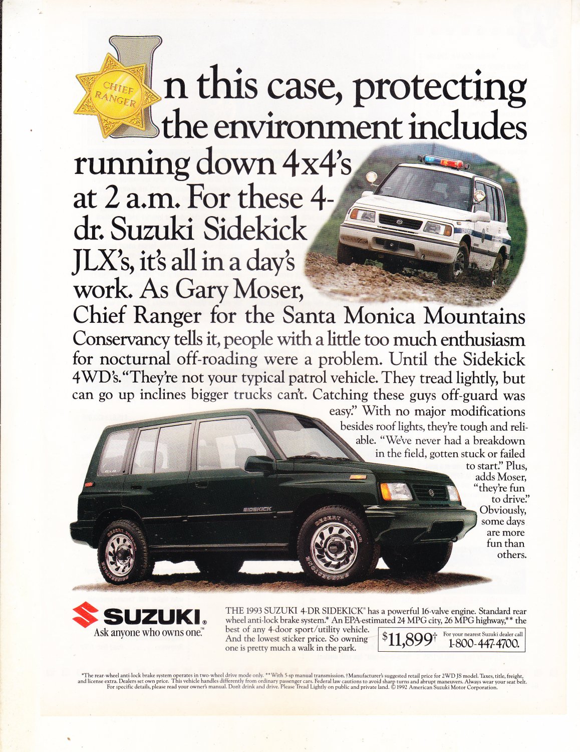 1993 Suzuki Sidekick Jlx 4 Door 4x4 Original Magazine Advertisement