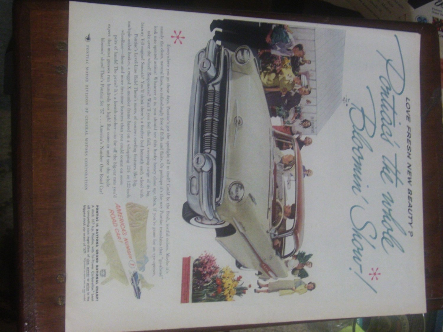 1957 ad Pontiac Car Red & Creme Color Hard Top motor vehicle vintage Print Ad