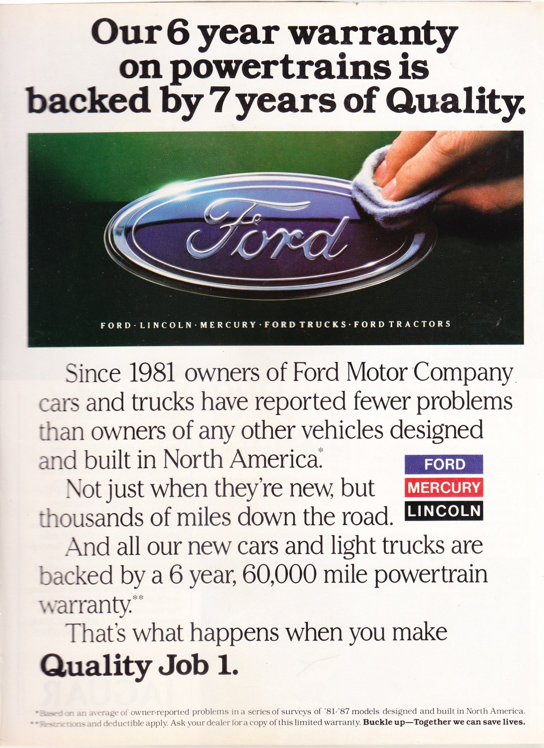Vintage Ford Quality is job 1 Magazine Advertisement