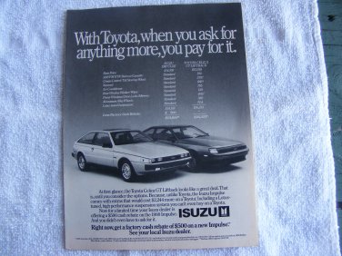 1988 Isuzu Impulse Car Toyota Celica GT Liftback vintage print ad