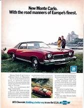 1973 Chevrolet Monte Carlo S Coupe vintage Magazine Ad