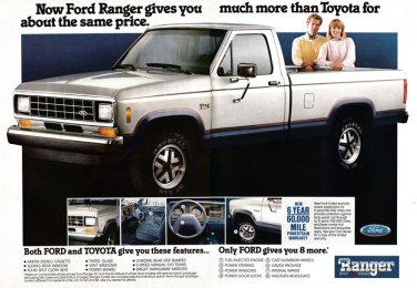 1987 Ford Ranger- More Truck Than Toyota- Same Price Original 2 Page Vintage Magazine Ad