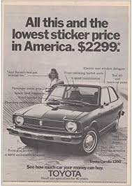 1974 Toyota Corolla 1200: Lowest Price Sticker in America vintage magazine ad