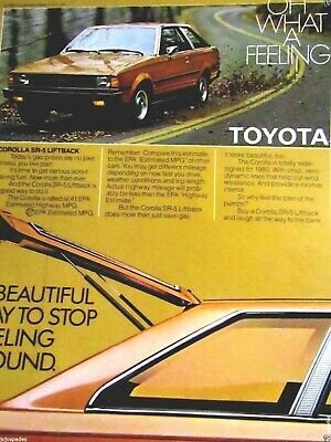 Vintage 1980 Toyota Corolla SR-5 Sport Coupe car print advertisement