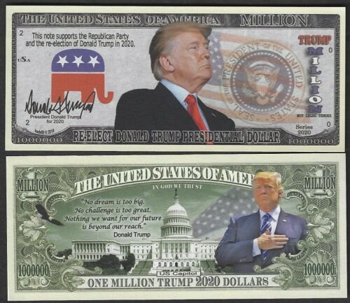 Re-Elect Trump 2020 Million Dollar Bill Fake Play Funny Money