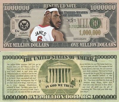 lebron james Million Dollar Bill Fake Funny Money Novelty